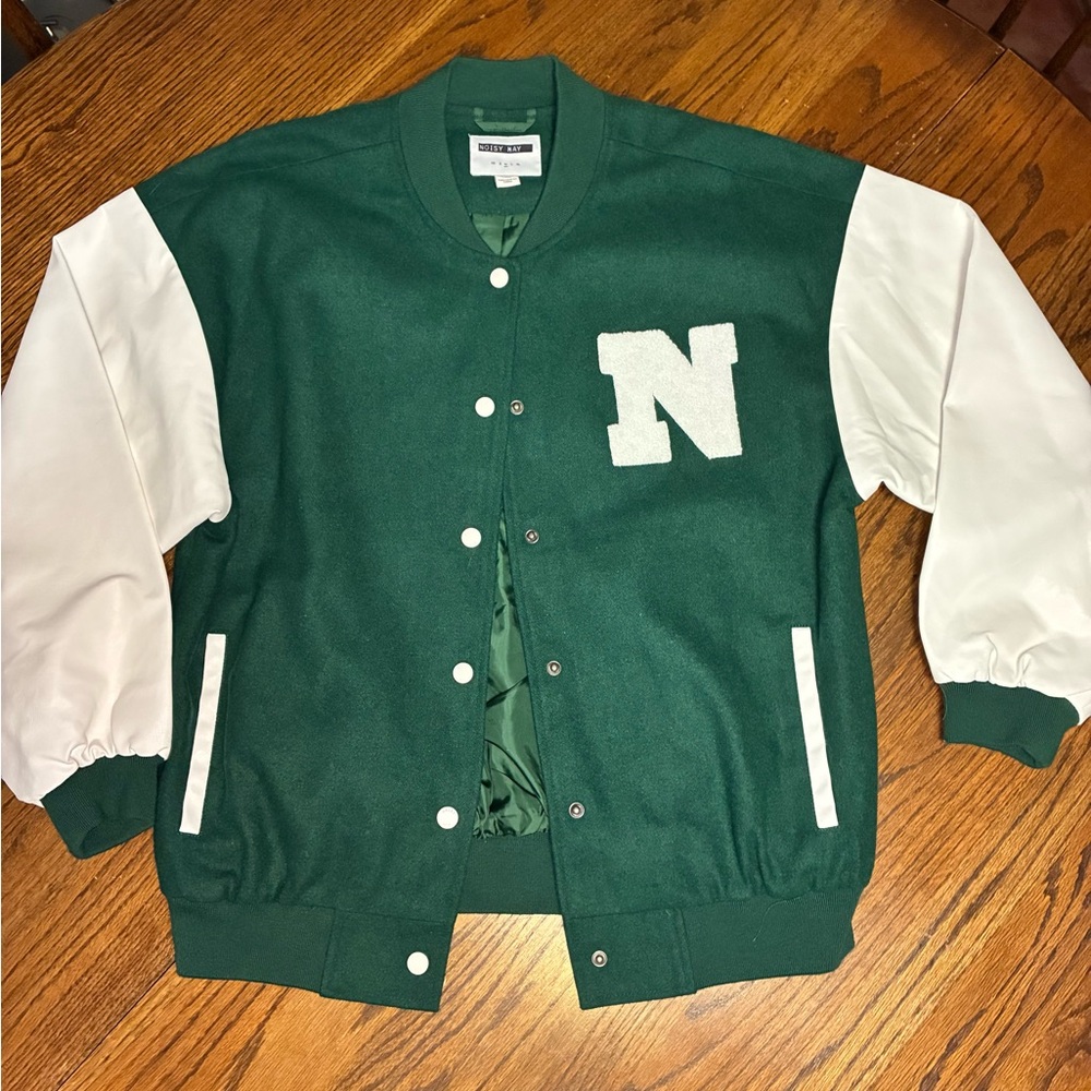 Noisy May Varsity Jacket Green White Los Angeles US Patch Bomber Mens Medium